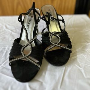 Black low heels with rhinestones. 3 inches tall size 8